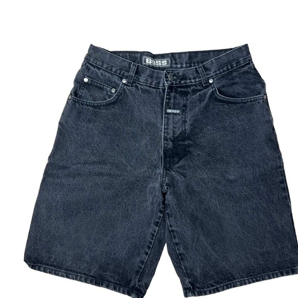Vintage 90s Boss Jeans Shorts Denim Mens 34 Black Baggy Skater Y2k Faded Jorts